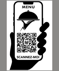 QR17 - Sticker QR Code Noir & Blanc main téléphone menu restaurant